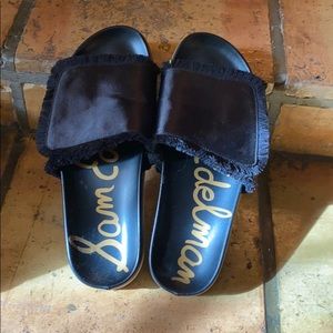 Satin slide sandals
